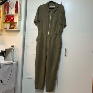 Enzo Costa Olive Green Linen Jumpsuit (L)